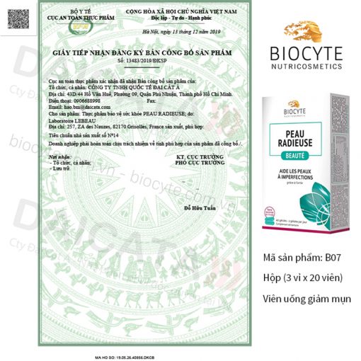 Viên uống giảm mụn Biocyte Peau Radieuse Beauté 4