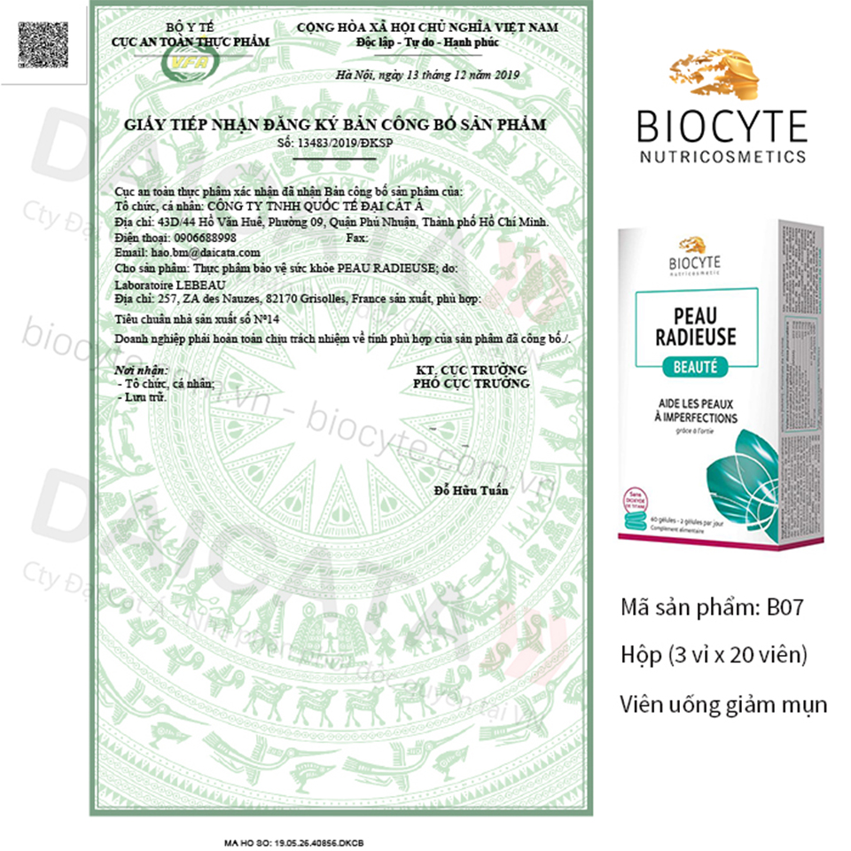 Viên uống giảm mụn Biocyte Peau Radieuse Beauté 9